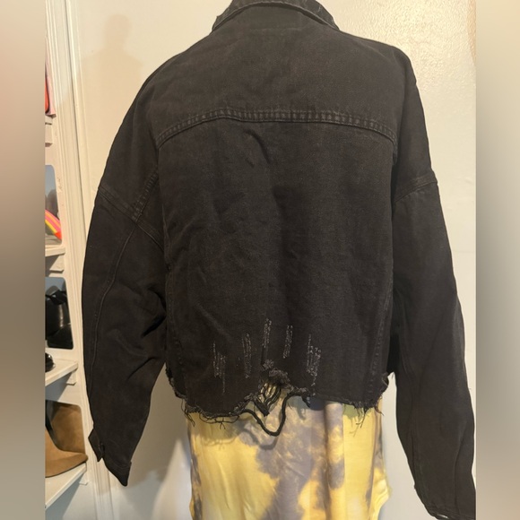 NWOT Jacket Oversizes Distressed Black Denim - Picture 5 of 7